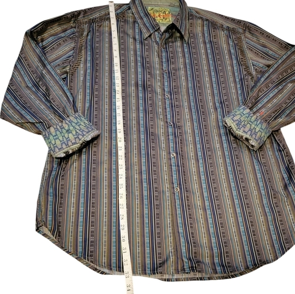 Robert Graham Men 3XL Flip Cuff Button Up Long Sleeve Shirt Stripes Embroidered - Picture 5 of 11